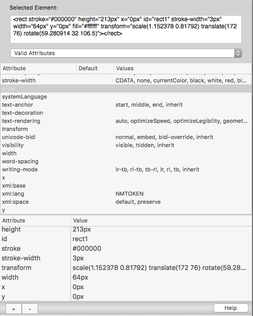 Valid Attributes List MacSVG